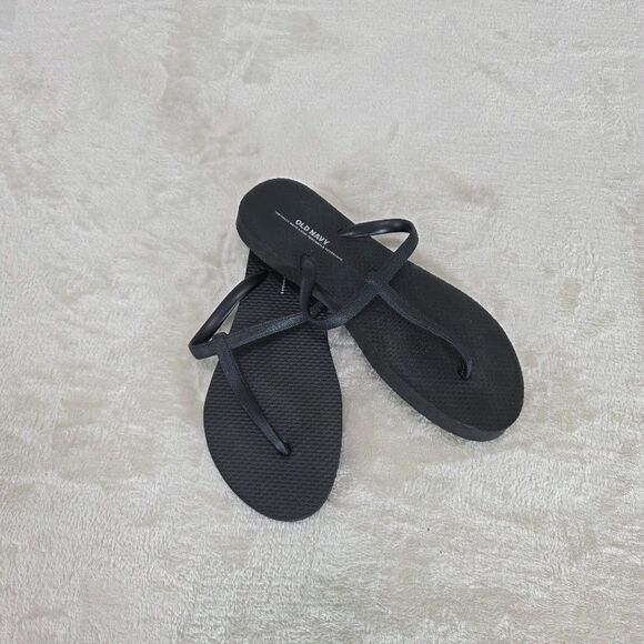 Old Navy T Strap Black Sandal Size 6 Partially Plant Based Eva Foot Bed #460216 - Picture 1 of 6
